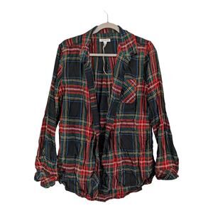 Beach Lunch‎ Lounge Collection Plaid Shirt M Black Button Up Layer Cover Staple
